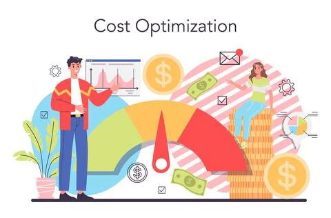 Cost optimization concept. Idea of financial and marketing strategy. Stock Illustration