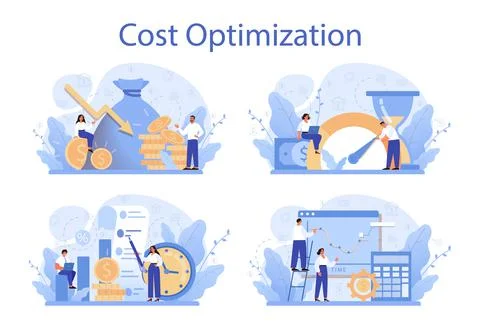 Cost optimization concept set. Idea of financial and marketing strategy Stock Illustration