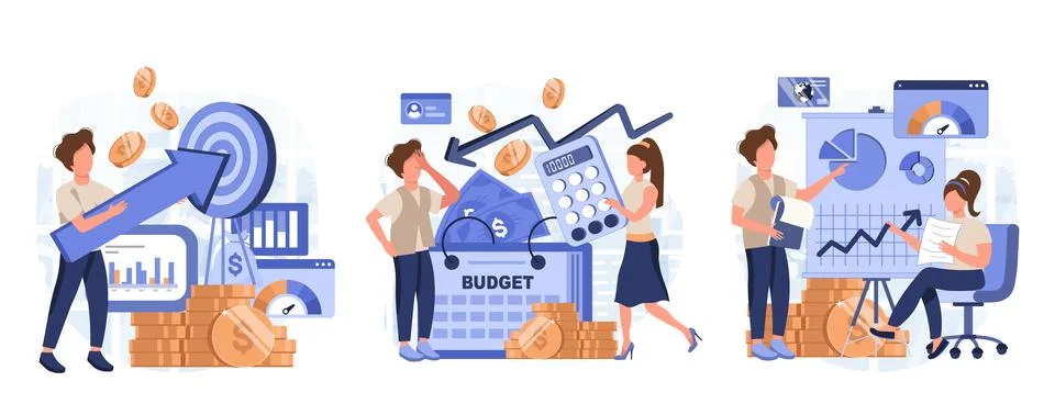 Cost optimization concept set Stock Illustration