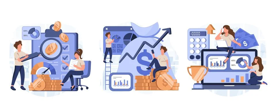 Cost optimization concept set Stock Illustration