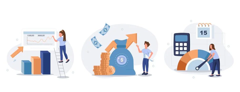 Cost optimization concept set Stock Illustration