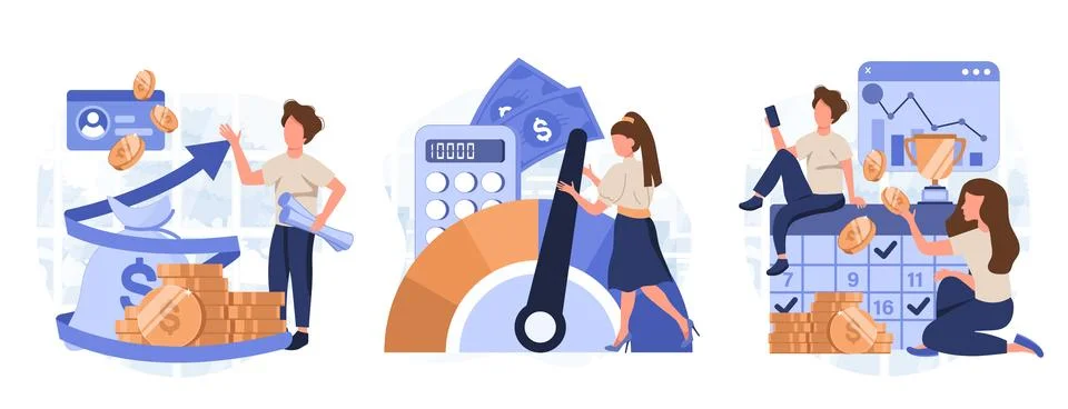 Cost optimization concept set Stock Illustration