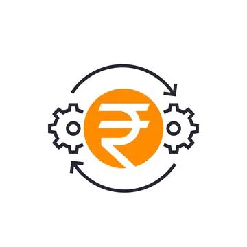 Cost optimization icon with rupee, line vector Stock Illustration