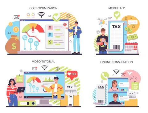 Cost optimization online service or platform set. Idea of financial Stock Illustration