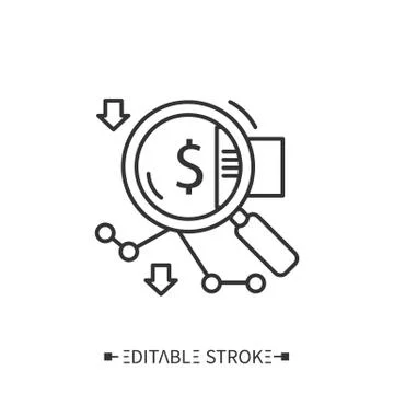 Cost reduction analysis line icon. Editable Stock Illustration