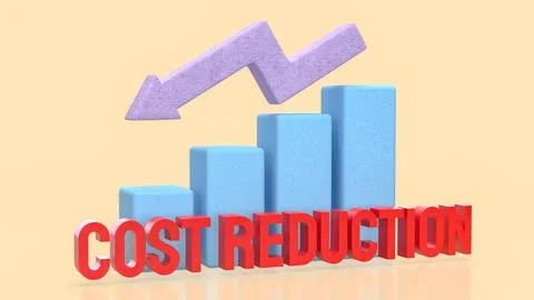 Cost Reduction Concept with Downward Arrow and Bar Chart 3d render. 스톡 일러스트