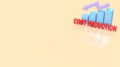 Cost Reduction Concept with Downward Arrow and Bar Chart 3d render. Illustrazione stock