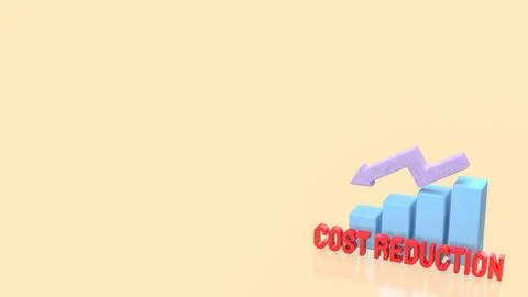 Cost Reduction Concept with Downward Arrow and Bar Chart 3d render. 스톡 일러스트