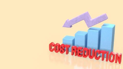 Cost Reduction Concept with Downward Arrow and Bar Chart 3d render. Illustrazione stock