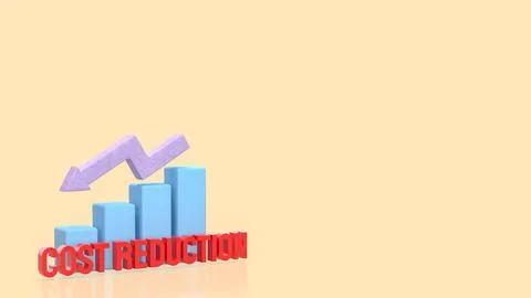Cost Reduction Concept with Downward Arrow and Bar Chart 3d render. Stock Illustration