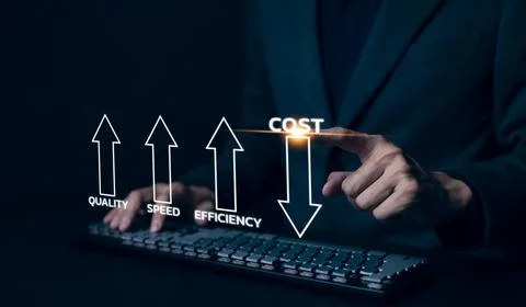 Cost reduction concept. Increase quality, speed, efficiency, and Optimization Stock Photos