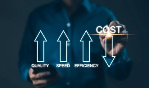 Cost reduction concept. Increase quality, speed, efficiency Stock Photos