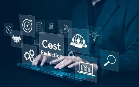 Cost reduction concept. Increase quality, speed, efficiency, Stock Photos