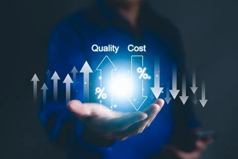 Cost reduction concept. Quality increase and cost optimization Stock Photos