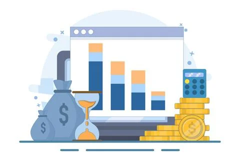Cost reduction concept. Sales down, financial crisis. Business finance down. Stock Illustration