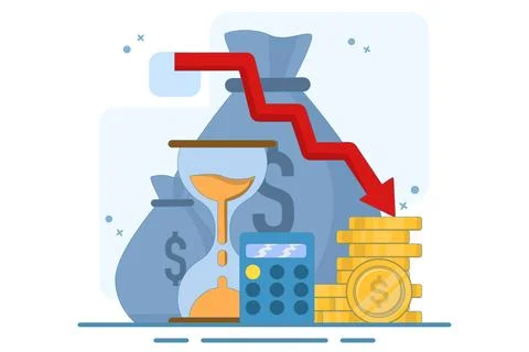 Cost reduction concept. Sales down, financial crisis. Business finance down. Stock Illustration