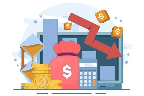 Cost reduction concept. Sales down, financial crisis. Business finance down. Stock Illustration