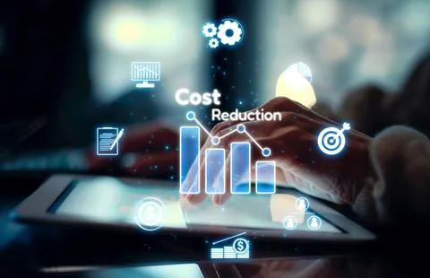 Cost reduction, cost saving concept shown by digital graphic EIDE overlays Stock Photos