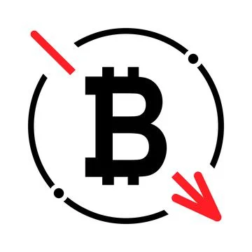 Cost reduction- decrease bitcoin icon. Vector symbol image isolated on backgr Stockillustratie