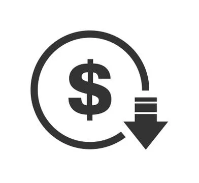 Cost reduction- decrease dollar icon. Vector symbol image isolated on backgro Stock Illustration