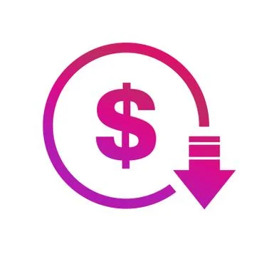 Cost reduction- decrease dollar icon. Vector symbol image isolated on backgro 库存插图