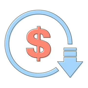 Cost reduction- decrease dollar icon. Vector symbol image isolated on backgro 库存插图
