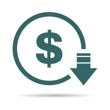 Cost reduction- decrease dollar icon. Vector symbol image isolated on backgro イラスト素材