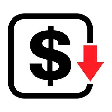 Cost reduction- decrease dollar icon. Vector symbol image isolated on backgro Stockillustratie