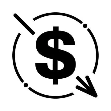 Cost reduction- decrease dollar icon. Vector symbol image isolated on backgro 库存插图