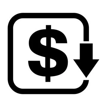 Cost reduction- decrease dollar icon. Vector symbol image isolated on backgro Illustrazione stock