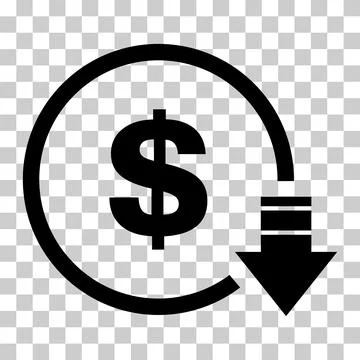 Cost reduction- decrease dollar icon. Vector symbol image isolated on backgro Stock Illustration