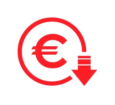Cost reduction- decrease euro icon. Vector symbol image isolated on backgroun Stockillustratie