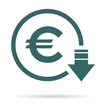 Cost reduction- decrease euro icon. Vector symbol image isolated on backgroun Stock Illustration
