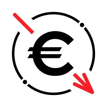 Cost reduction- decrease euro icon. Vector symbol isolated on background 库存插图