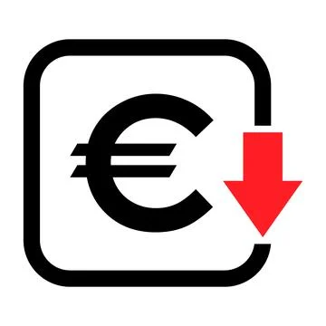 Cost reduction- decrease euro icon. Vector symbol isolated on background Stock Illustration
