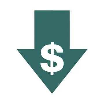 Cost reduction- decrease icon. Vector symbol image isolated on background Illustrazione stock
