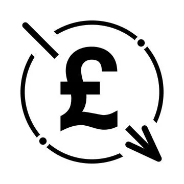 Cost reduction- decrease pound icon. Vector symbol isolated on background Stock Illustration