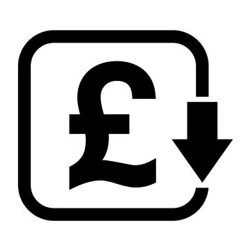 Cost reduction- decrease pound icon. Vector symbol isolated on background 库存插图