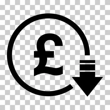 Cost reduction- decrease pound icon. Vector symbol isolated on background Illustrazione stock
