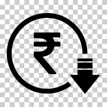 Cost reduction- decrease rupee icon. Vector symbol isolated on background イラスト素材