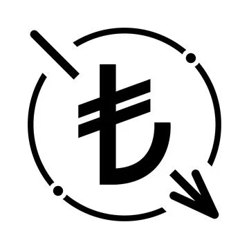 Cost reduction- decrease turkish lira icon. Vector symbol isolated on backgro Stock Illustration