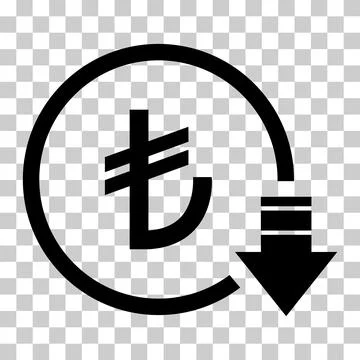 Cost reduction- decrease turkish lira icon. Vector symbol isolated on backgro Stock Illustration