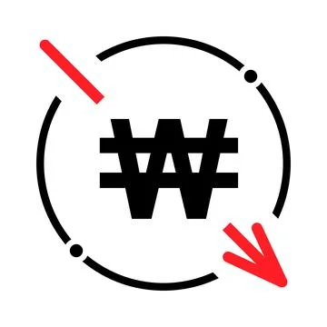 Cost reduction- decrease won icon. Vector symbol isolated on background 库存插图