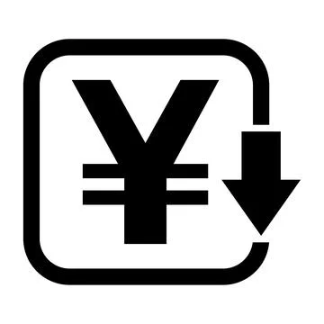 Cost reduction- decrease yuan icon. Vector symbol image isolated on backgroun Illustrazione stock