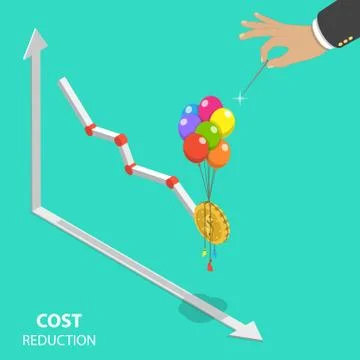 Cost reduction flat isometric vector concept. Stock Illustration