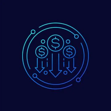 Cost reduction icon with dollar, linear design Stock Illustration