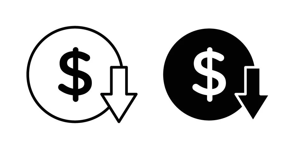 Cost reduction icon linear versions pack on white background Stock Illustration