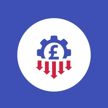 Cost reduction icon with pound Stock Illustration