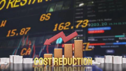 Cost Reduction Strategy with Financial Chart and Arrow 3d render. Stock Illustration