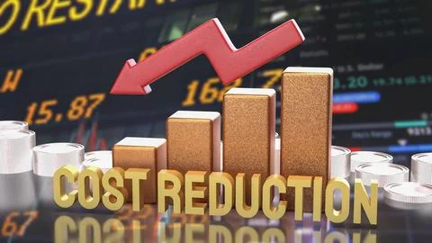 Cost Reduction Strategy with Financial Chart and Arrow 3d render. イラスト素材